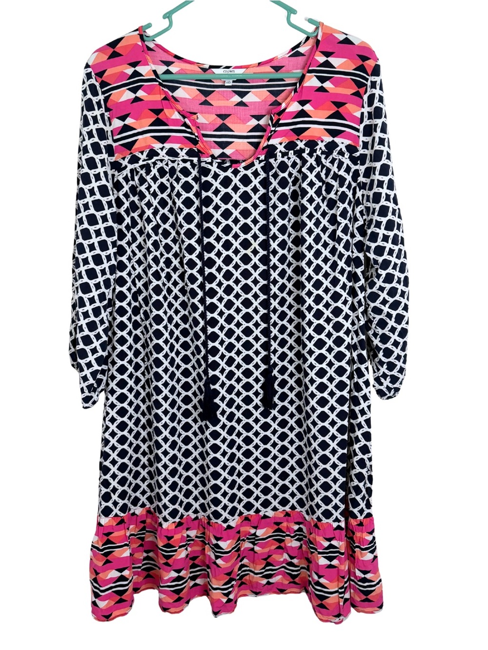 3/$20 Crown & Ivy Geometric Boho 3/4 Sleeve Knee Length Dress Size 1X